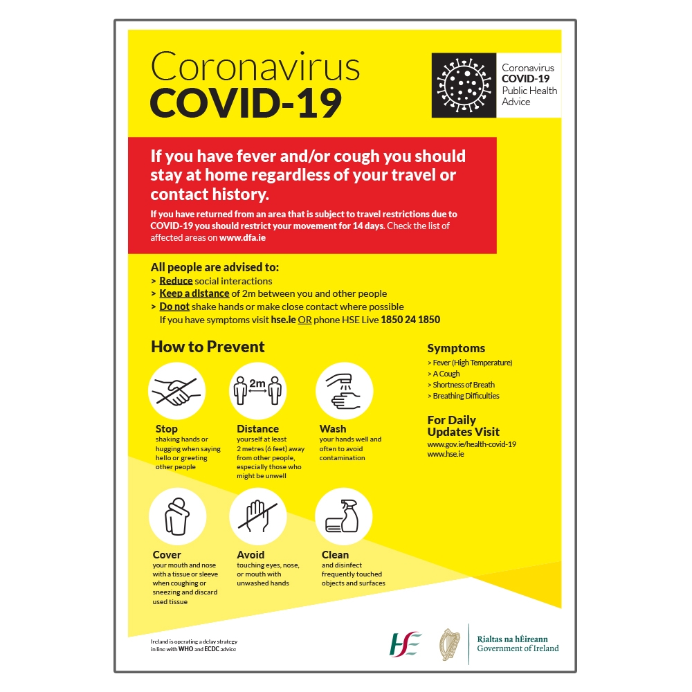 Covid19 HSE Sign Prevent Spread Of Coronavirus Ireland Cork